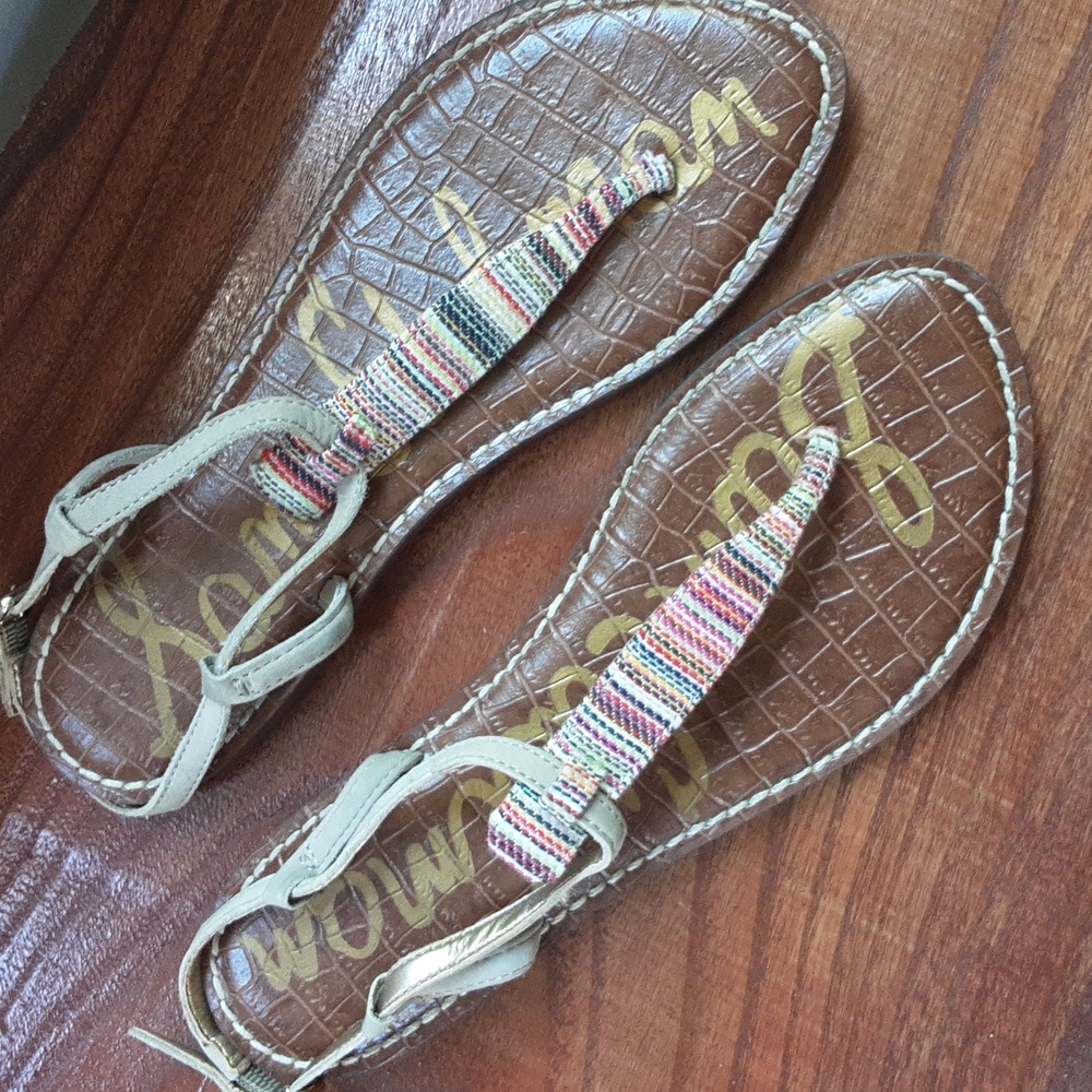 Sam Edelman Leather Striped Fabric Sandals Flats Size 6